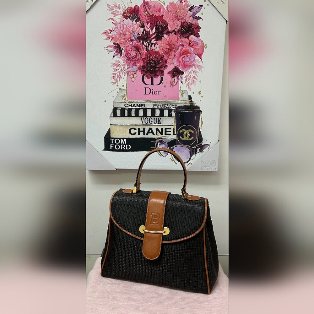 Bally's top handle black flap bag